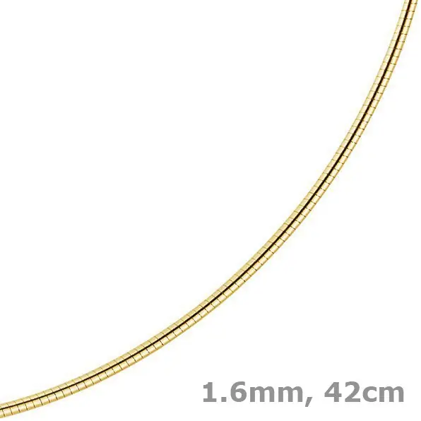1,6mm Halsreif Omegareif Omegakette, 750 Gold Gelbgold, Goldkette, 42cm Handgefertigt