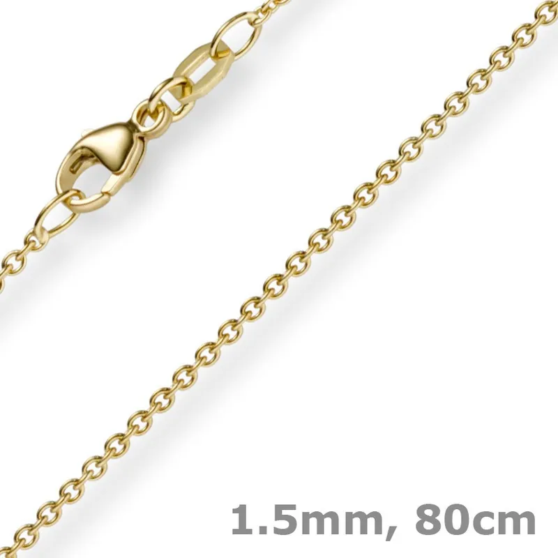 1,5mm Rund-Ankerkette aus 585 Gold Gelbgold Kette Collier Halskette, 80cm Letzte Chance