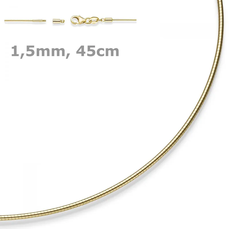 1,5mm Halsreif Omegareif Omegakette Collier 750 Gold Gelbgold 45cm abschraubbar Kracherpreis