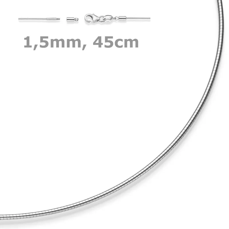1,5mm Halsreif Omegareif Omegakette Collier 750 Gold Weißgold 45cm abschraubbar Premium