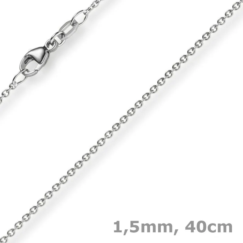 1,5mm Rund-Ankerkette aus 750 Gold Weißgold Kette Collier Halskette, 40cm Top-Seller