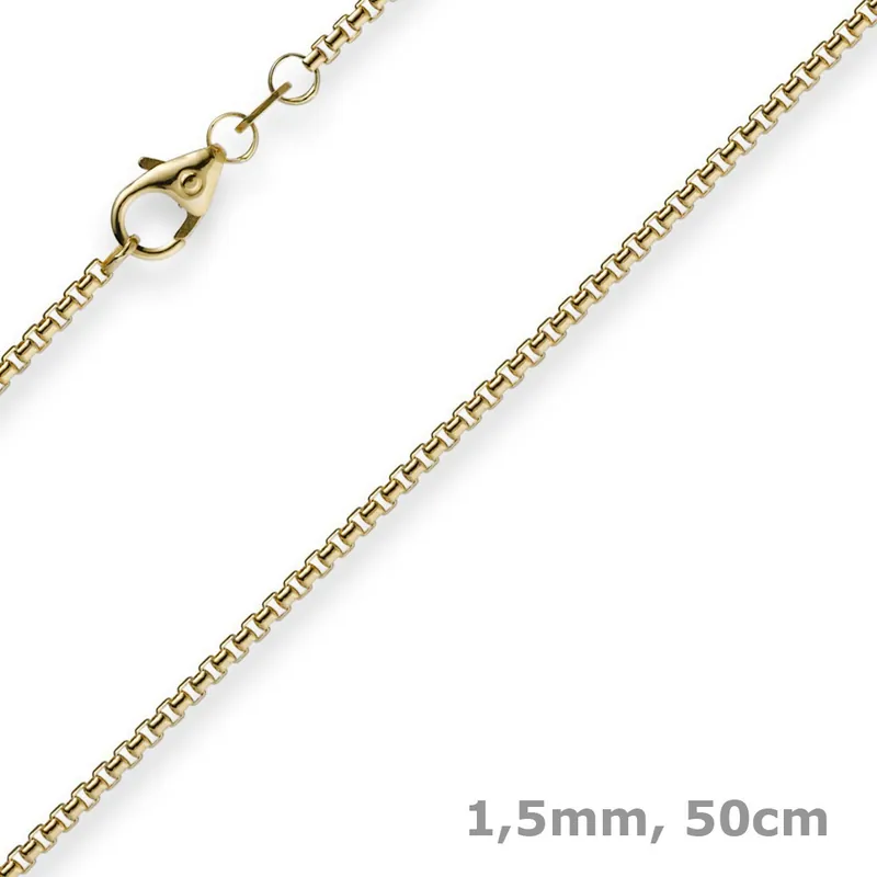 Versand Am Gleichen Tag 1,5mm Venezianerkette aus 750 Gold Gelbgold Kette Collier Halskette rund 50cm