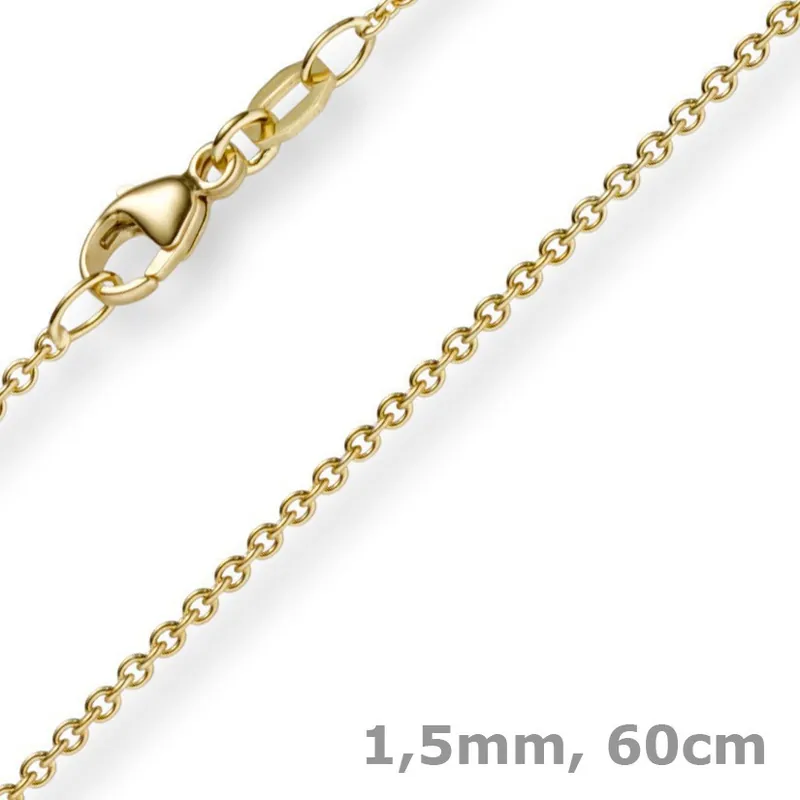 Top-Preis 1,5mm Rund-Ankerkette aus 750 Gold Gelbgold Kette Collier Halskette, 60cm