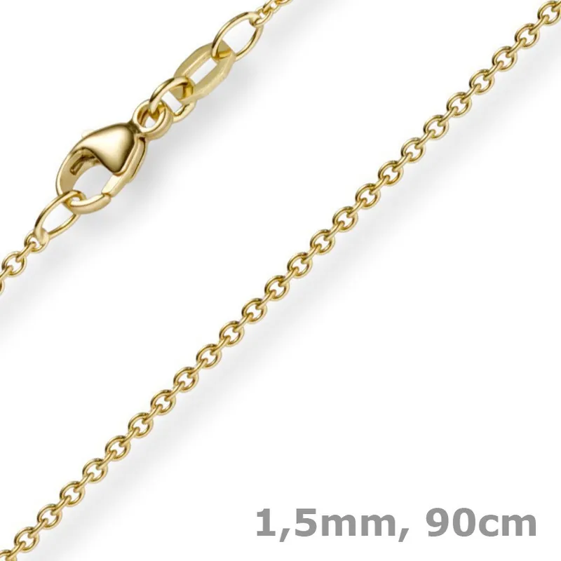 1,5mm Rund-Ankerkette aus 750 Gold Gelbgold Kette Collier Halskette, 90cm Heute Kaufen