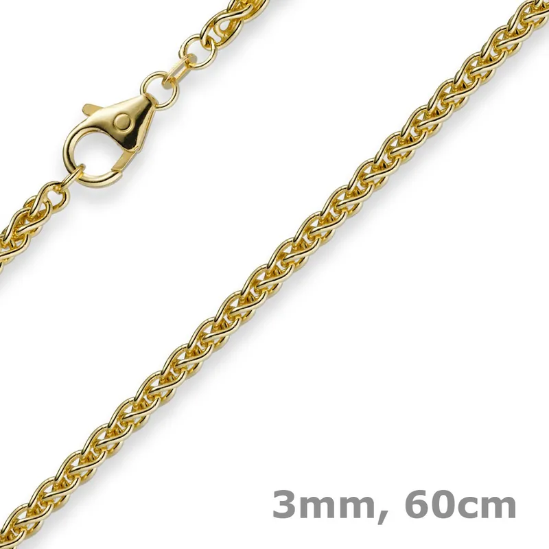 Weltweiter Versand 3mm Zopfkette Kette Collier aus 750 Gold Gelbgold Goldkette 60cm Unisex