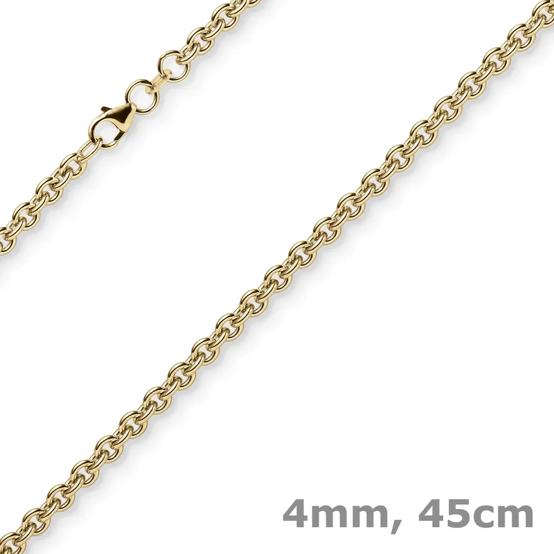 Zertifiziert 4mm Rund-Ankerkette Kette Collier Halskette 750 Gold Gelbgold 45cm Halsschmuck