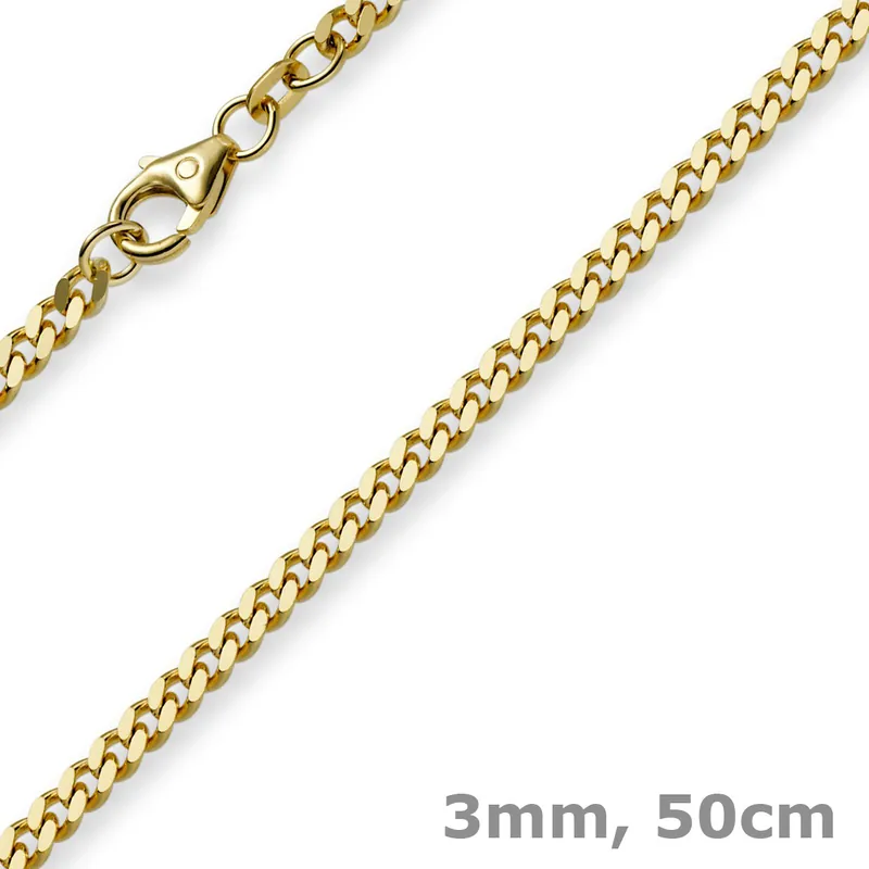 Zertifiziert 3mm Panzerkette Kette Collier aus 750 Gold Gelbgold, Goldkette, 50cm
