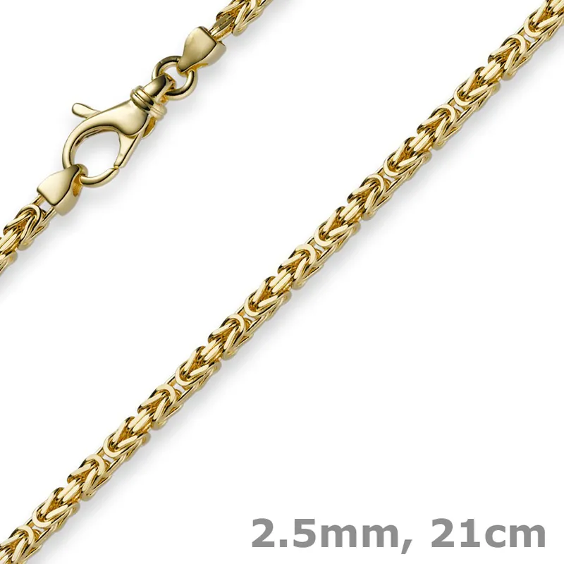 Zertifiziert 2,5mm Armband Armkette Königskette aus 750 Gold Gelbgold, 21cm, Unisex