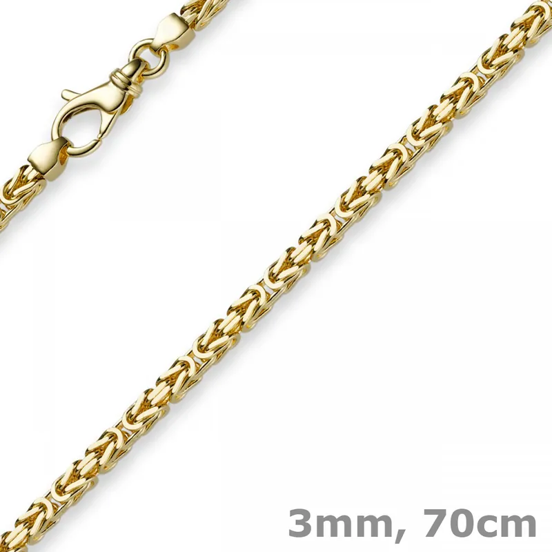 Zertifiziert 3mm Kette Halskette Königskette aus 750 Gold Gelbgold, 70cm, Unisex