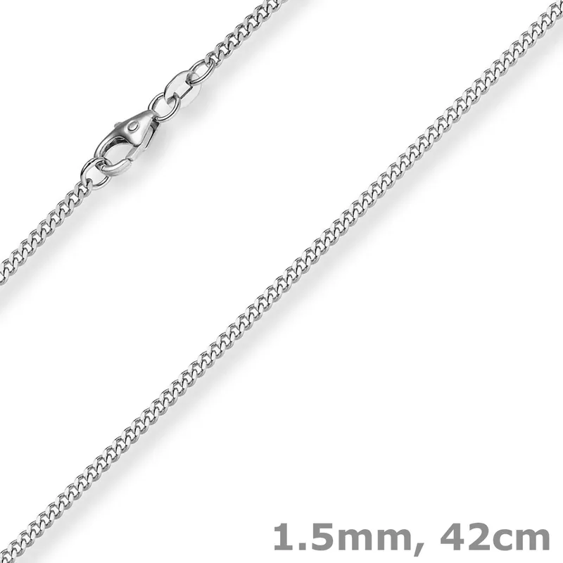 Versand Am Gleichen Tag 1,5mm Panzerkette Kette Collier aus 585 Gold Weißgold Halsschmuck 42cm