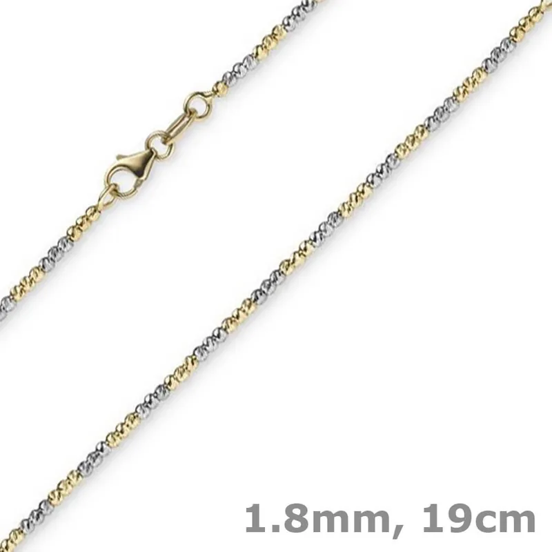 1,8mm Armband Armkette Kugelkette diamantiert 750 Gold Gelbgold Weißgold, 19cm Aktuell