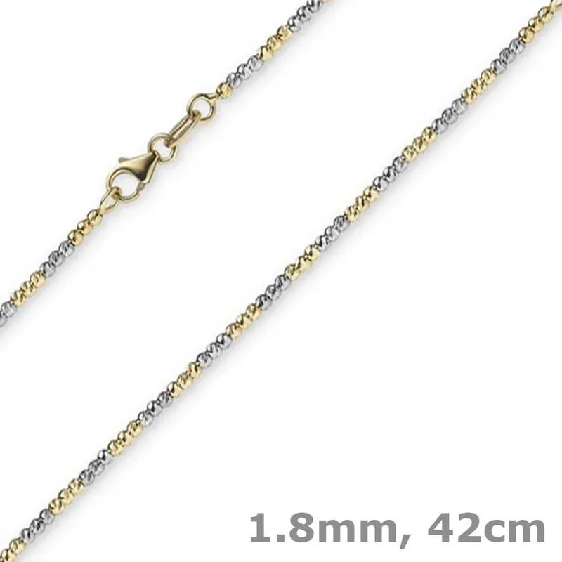 1,8mm Kette Collier Kugelkette diamantiert aus 750 Gold Gelbgold Weißgold, 42cm Garantierte Lieferung