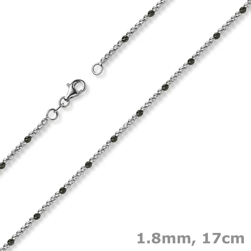 Zertifiziert 1,8mm Kugel-Armband Armkette aus 585 Gold Weißgold teil-schwarz-rhodiniert 17cm