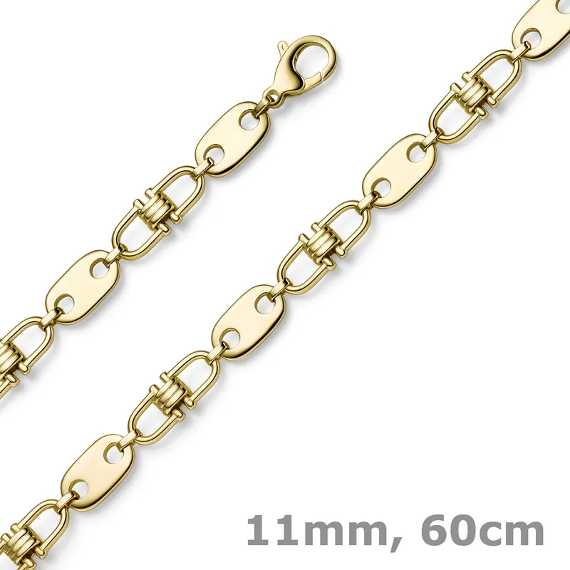 Versand Am Gleichen Tag 11mm Platte-Steigbügel Kette Collier Halskette aus 585 Gold Gelbgold massiv 60cm