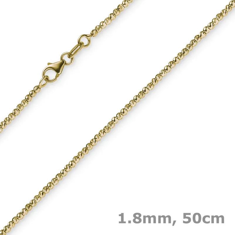 1,8mm Kette Collier Kugelkette diamantiert aus 585 Gold Gelbgold 50cm Premium