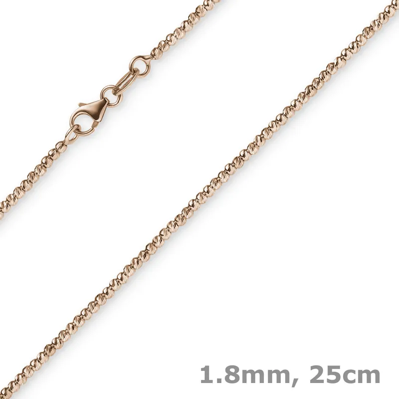 1,8mm Fußkettchen Fußschmuck Kugelkette diamantiert aus 585 Gold Rotgold 25cm Weltweiter Versand