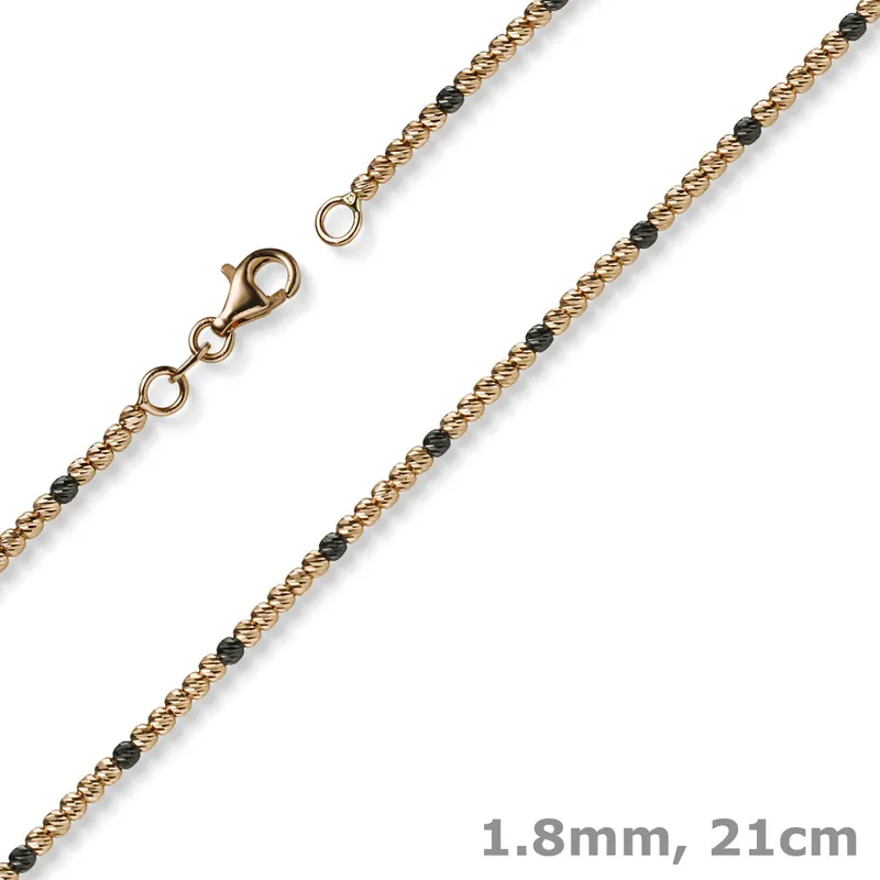 1,8mm Kugel-Armband Armkette aus 750 Gold Rotgold teil-schwarz-rhodiniert 21cm Heißes Angebot