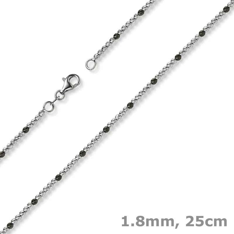 1,8mm Fußkettchen Kugelkette diamantiert 585 Weißgold teil-schwarz-rhodiniert 25cm Gleich Bestellen