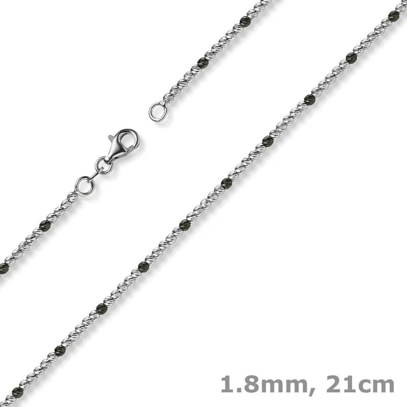 1,8mm Kugel-Armband Armkette aus 750 Gold Weißgold teil-schwarz-rhodiniert 21cm Kostenloser Rückversand