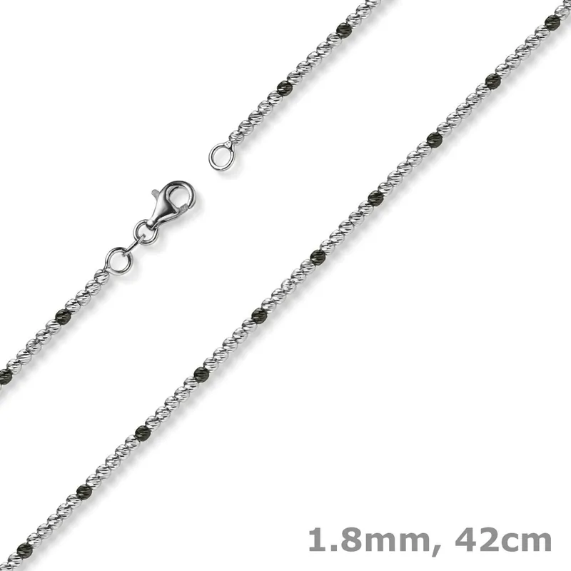 1,8mm Kette Collier Kugelkette 750 Gold Weißgold teil-schwarz-rhodiniert 42cm Garantierte Lieferung