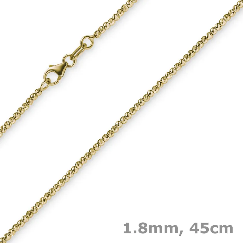 1,8mm Kette Collier Kugelkette diamantiert aus 750 Gold Gelbgold 45cm Kracherpreis