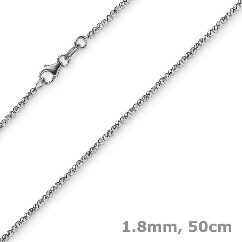 1,8mm Kette Collier Kugelkette diamantiert aus 750 Gold Weißgold 50cm Neuheit