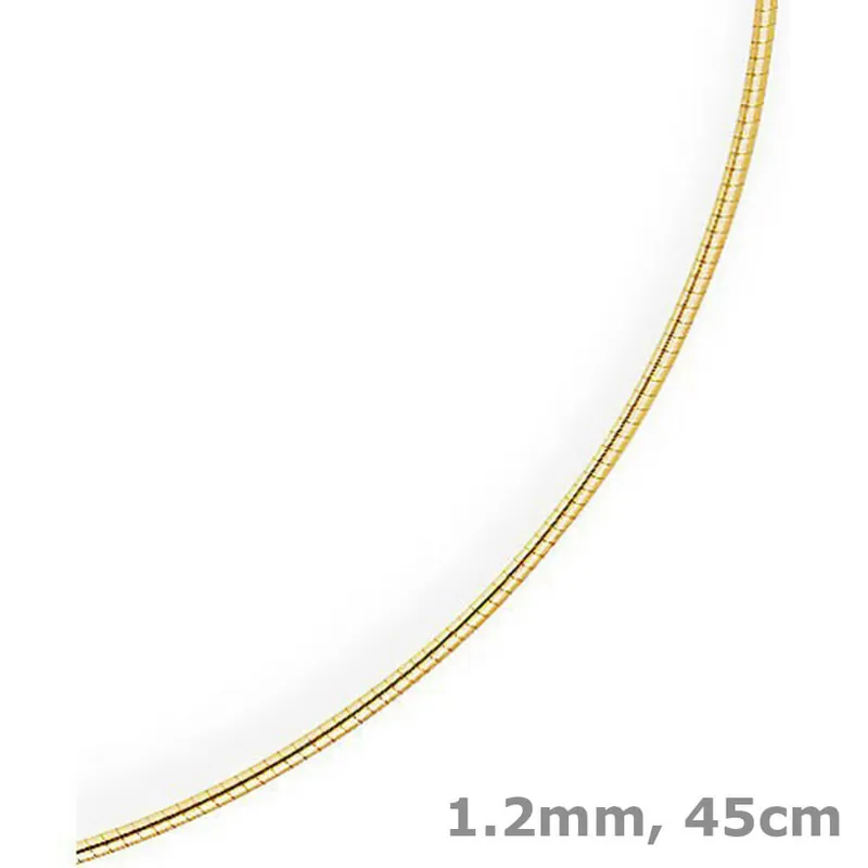 1,2mm Halsreif Omegareif Omegakette Collier 750 Gold Gelbgold, rund, 45cm Top-Qualität