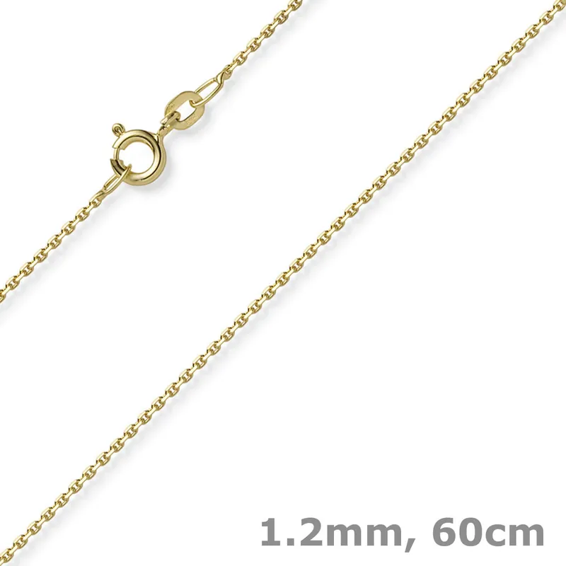 1,2mm Kette Ankerkette Collier aus 585 Gold Gelbgold diamantiert 60cm Kostenfreie Lieferung
