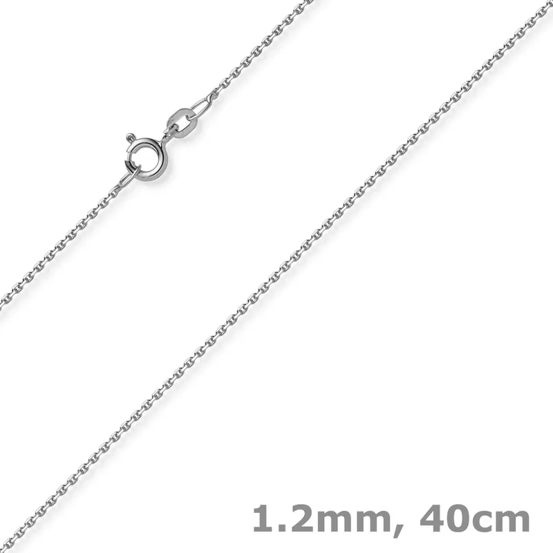 1,2mm Kette Ankerkette Collier aus 585 Gold Weißgold diamantiert 40cm Geld-Zurück-Garantie