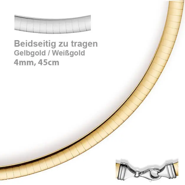 Weltweiter Versand 4mm Halsreif Wendeomegareif Collier flach 750 Gold Gelbgold & Weißgold 45cm Damen