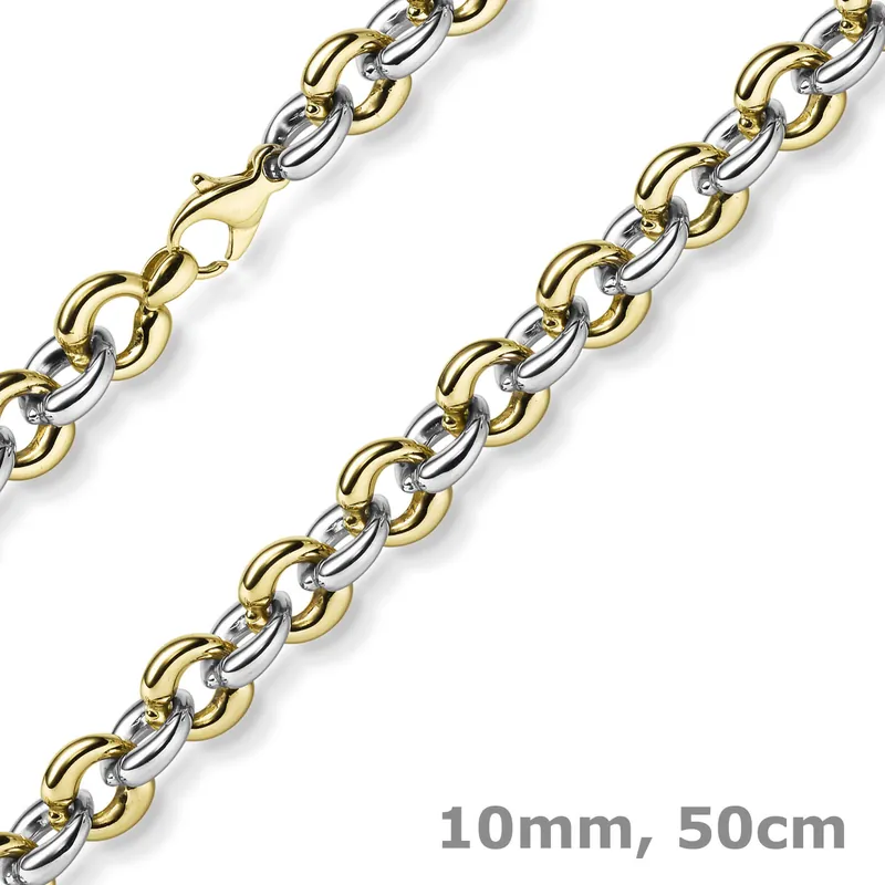 10mm breite Phantasiekette Halskette Collier aus 585 Gold gelb/weiß 50cm Super-Preis