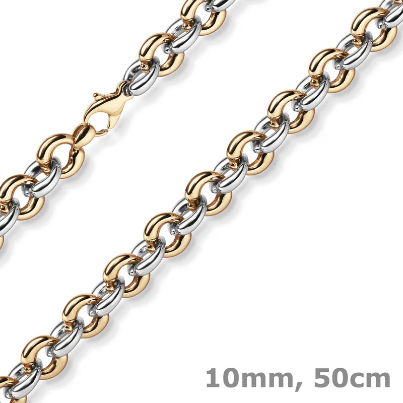 10mm breite Phantasiekette Halskette Collier aus 585 Gold weiß/rot 50cm Großhandel