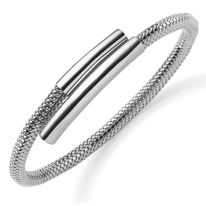 Weltweiter Versand 5mm Armreif Armspange aus 585 Gold Weißgold glänzend elastisch 60x48mm innen