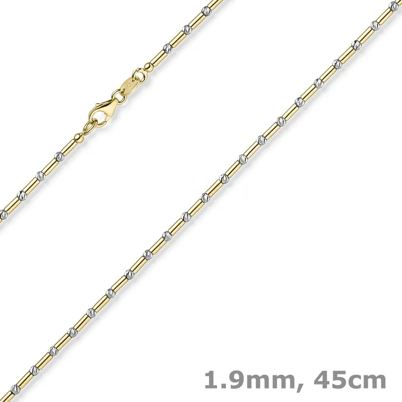1,9mm Kette Collier Stäbchen-Kugel diamantiert 585 Gold gelb/weiß bicolor 45cm Super-Preis
