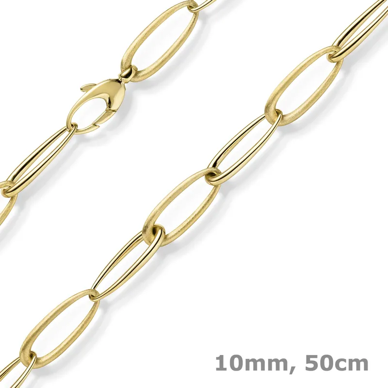 10mm Halskette Collier Phantasiekette aus 585 Gold Gelbgold matt/glänzned 50cm Top-Angebot
