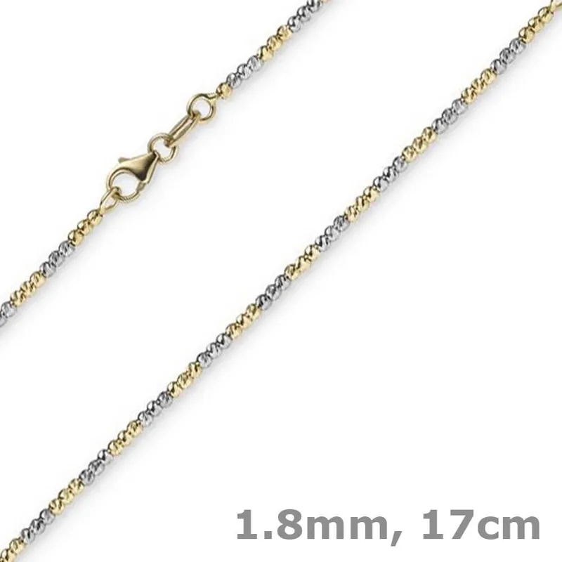 1,8mm Armband Armkette Kugelkette diamantiert 750 Gold Gelbgold Weißgold 17cm Direkt Vom Hersteller