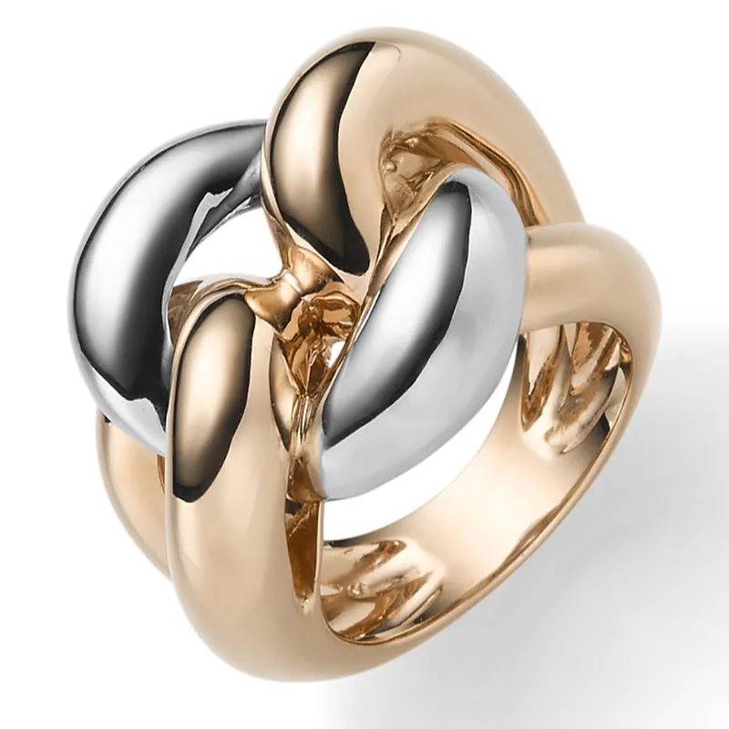 Zertifiziert Breiter Ring Damenring aus 585 Gold weiß/rot bicolor B: 21mm