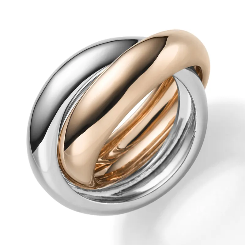 Weltweiter Versand 2-er Ring aus 585 Gold weiß/rot bicolor 6,5mm glatt glänzend schlicht