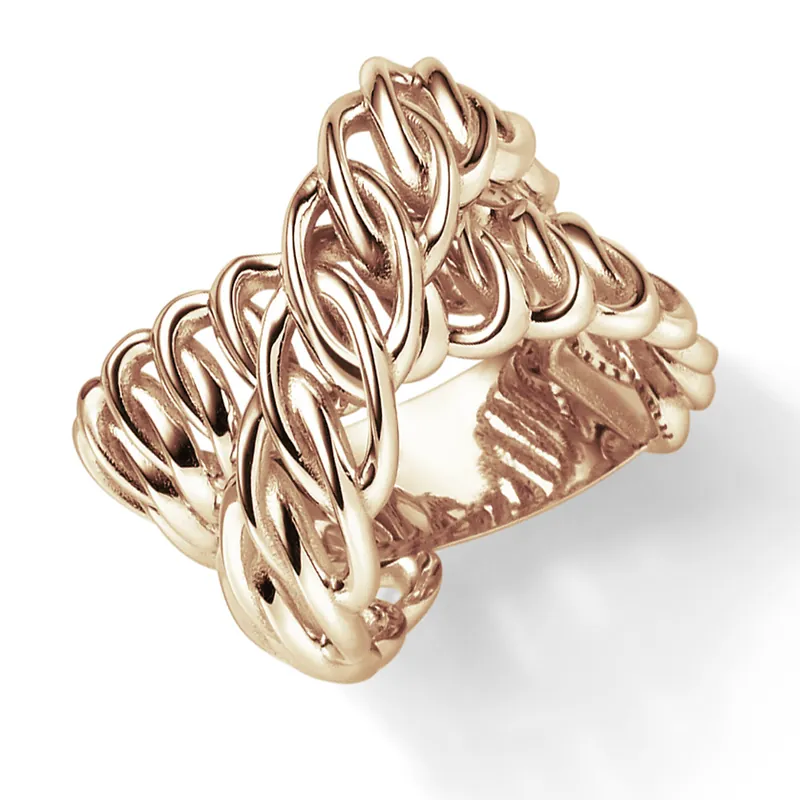 Zertifiziert Breiter Ring Damenring aus 585 Gold Rotgold Breite 18mm gekreuzt