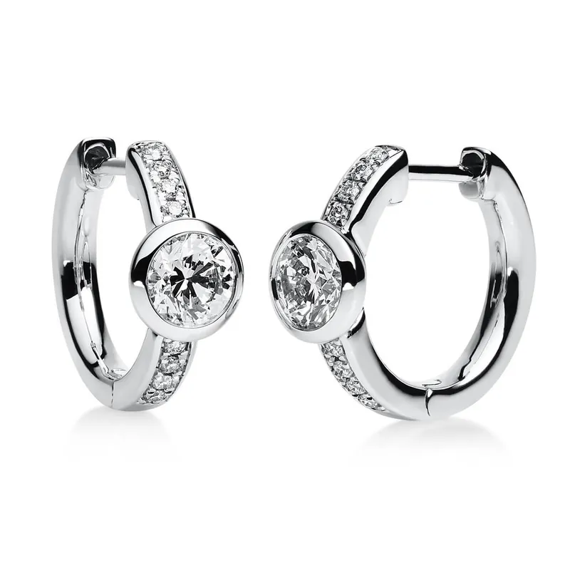 Preiswert Creolen aus 585 Gold Weißgold 18 Diamanten 0,9ct TW-SI 15,5x5,7mm Zarge