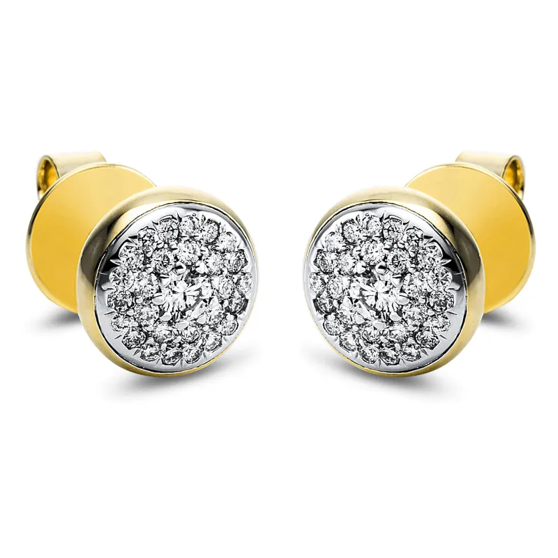 Bestseller Pavé Ohrstecker aus 585 Gold gelb/weiß 56 Brillanten 0,38ct TW-SI Ø8,5mm