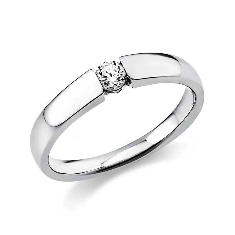 Zertifiziert Solitär Ring Spannring aus 750 Gold Weißgold mit Diamant Brillant 0,15 Ct.