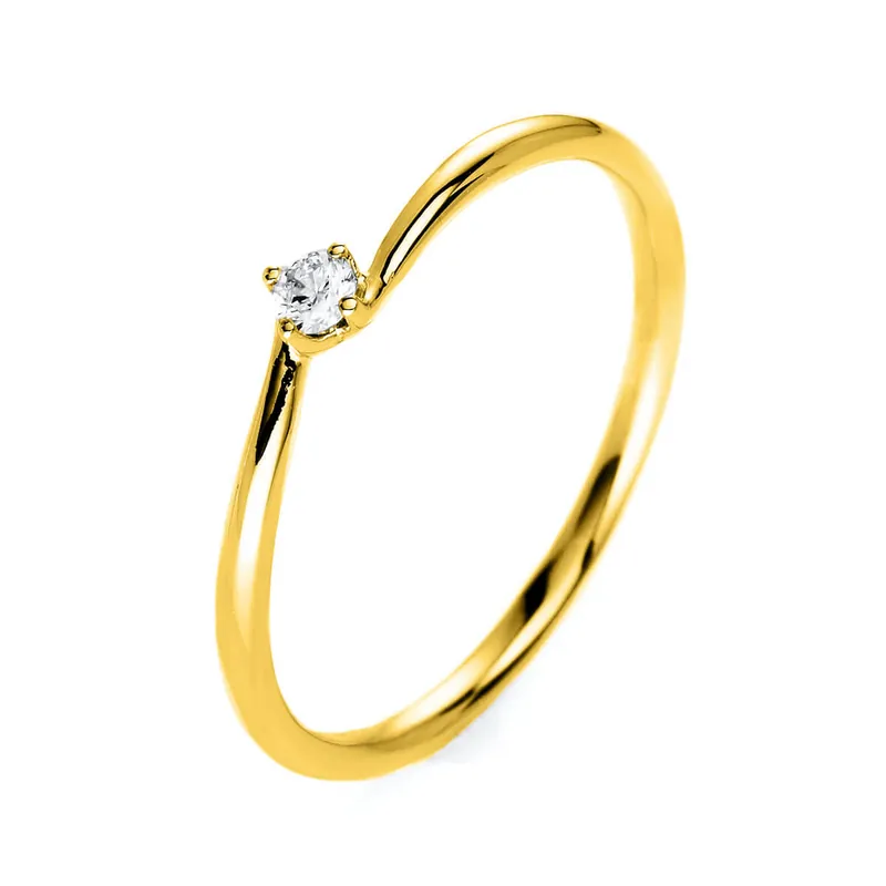 Versand Am Gleichen Tag Solitär Ring Damenring 585 Gold Gelbgold mit Diamant Brillant 0,05 Ct 4er-Krappe