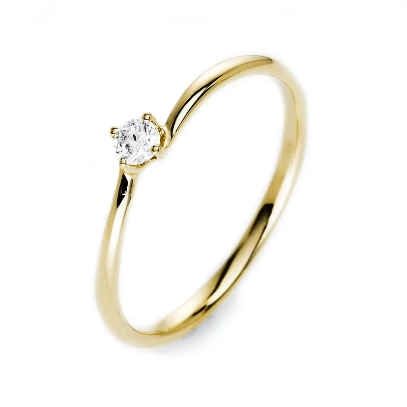 Versand Am Gleichen Tag Solitär Ring Damenring 750 Gold Gelbgold Diamant Brillant 0,10 Ct. 4er-Krappe