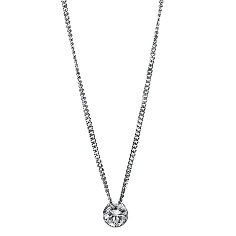 Zertifiziert Solitär Collier Kette aus 750 Gold Weißgold mit Brillant 0,20 Ct. Zarge L: 43cm