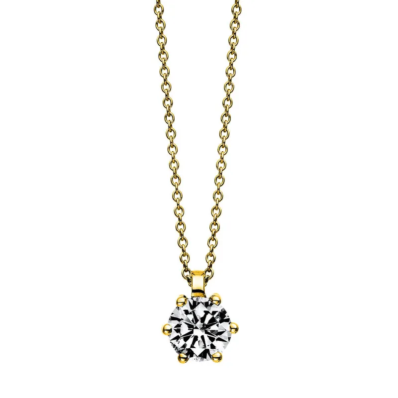 Versand Am Gleichen Tag Solitär Collier Kette 585 Gold Gelbgold mit Brillant 1,00 Ct. 6er-Krappe L: 42cm