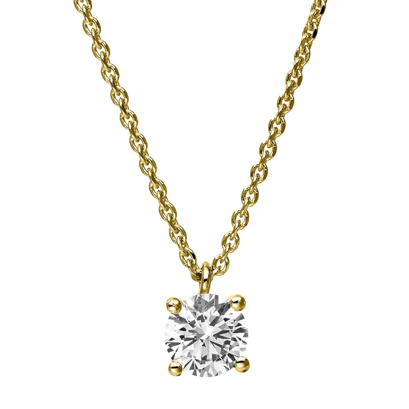 Weltweiter Versand Solitär Collier Kette 750 Gold Gelbgold mit Brillant 0,50 Ct. 4er-Krappe L: 42cm