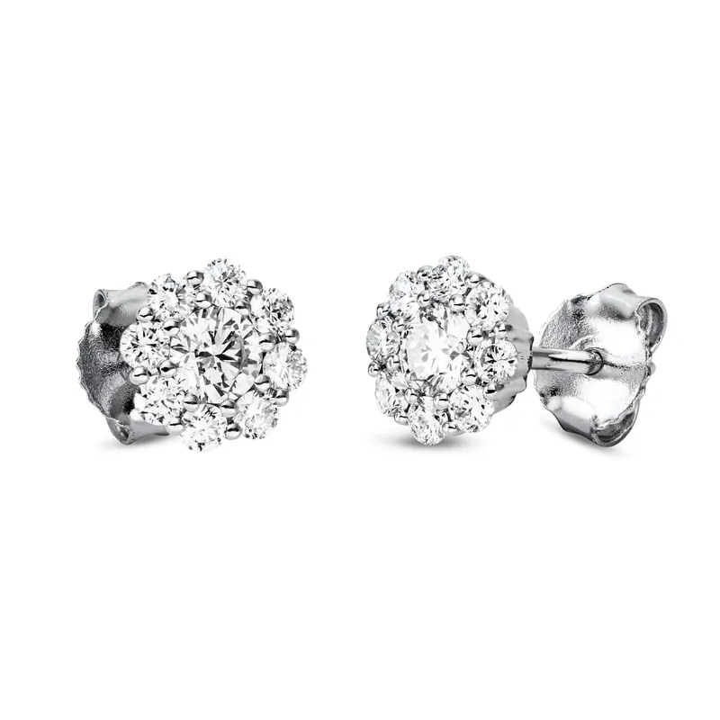 Zertifiziert Ohrstecker aus 750 Gold Weißgold 18 Brillanten 0,66ct TW-SI Ø6,4mm