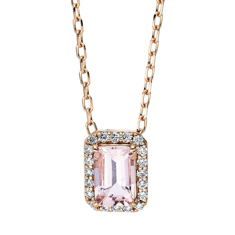 Weltweiter Versand Collier aus 750 Rotgold Morganit 0,52ct pink 20 Brillanten 0,1ct TW-SI L:45,7cm