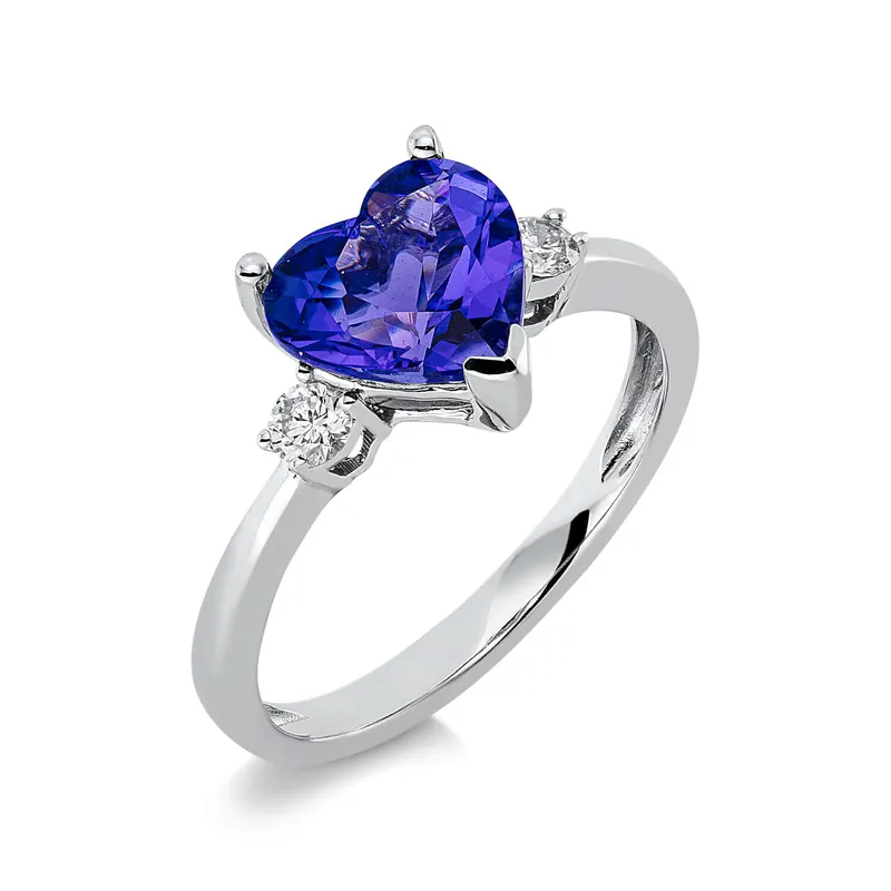Versand Am Gleichen Tag Ring Herz aus 585 Weißgold Tansanit 1,95ct blau 2 Brillanten 0,15ct TW-SI B:9,4mm